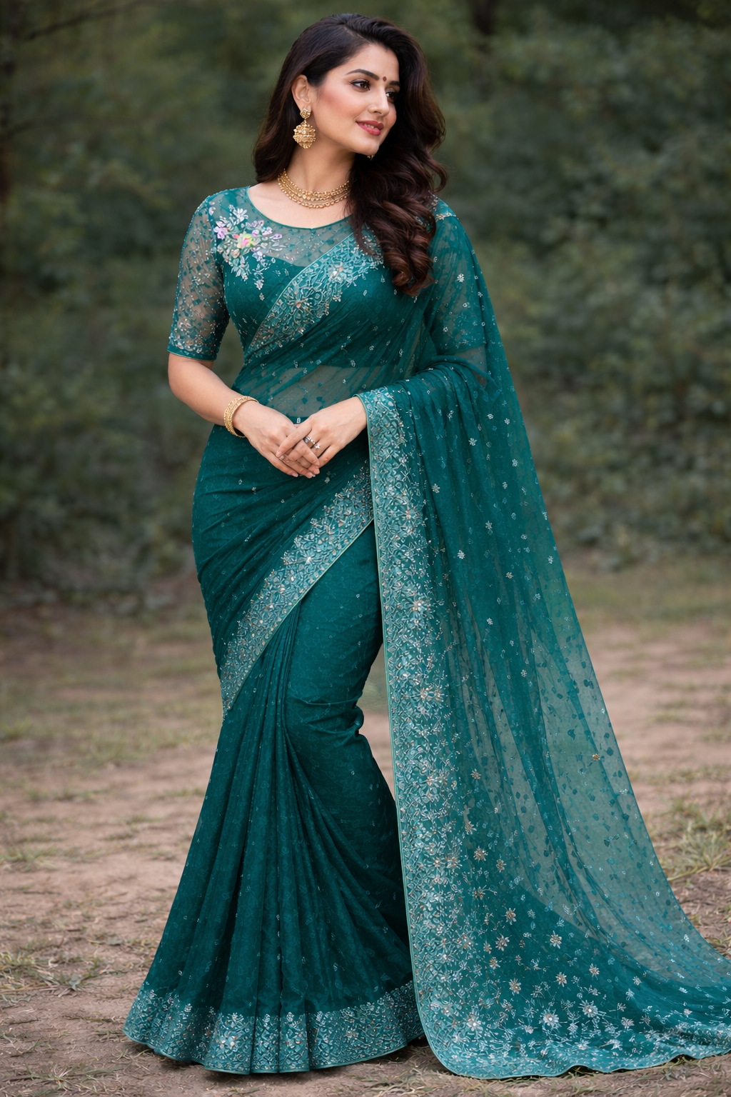 Elegant Teal Green Saree